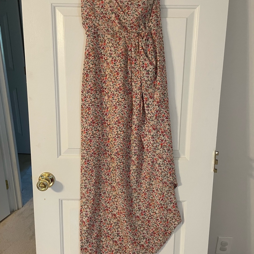 Fiesta High Low Floral Dress - Red and White